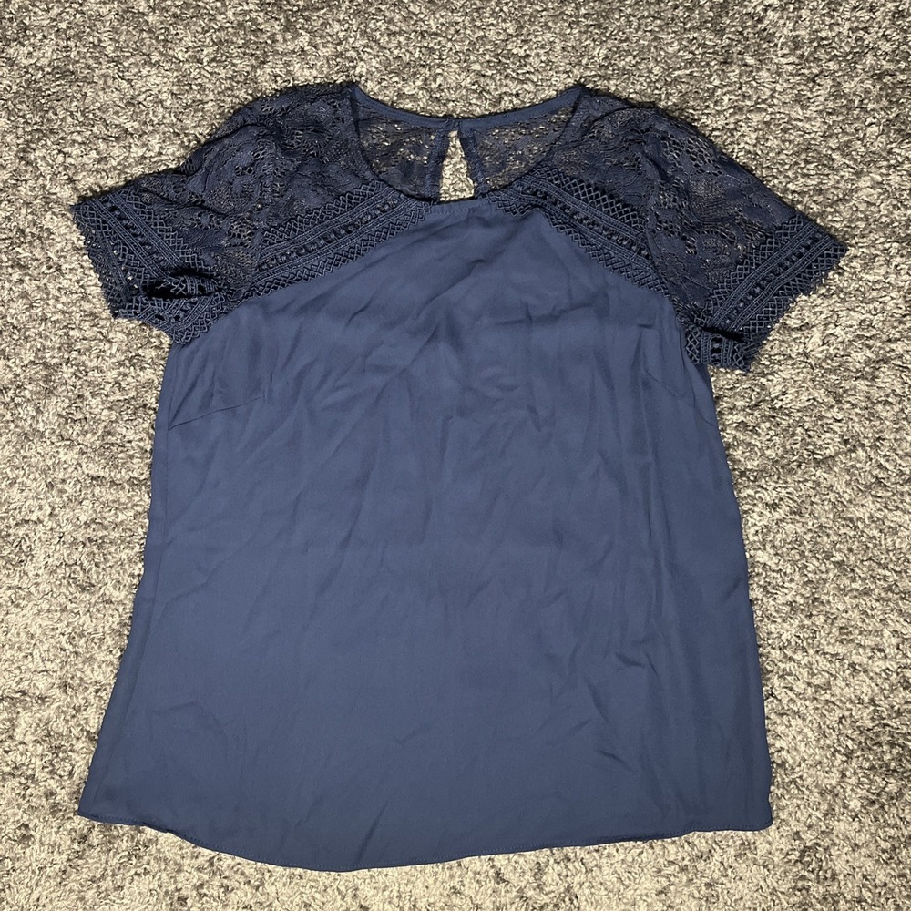 Lulu's Navy blue Lace Top‎ Blouse XS Keyhole Back